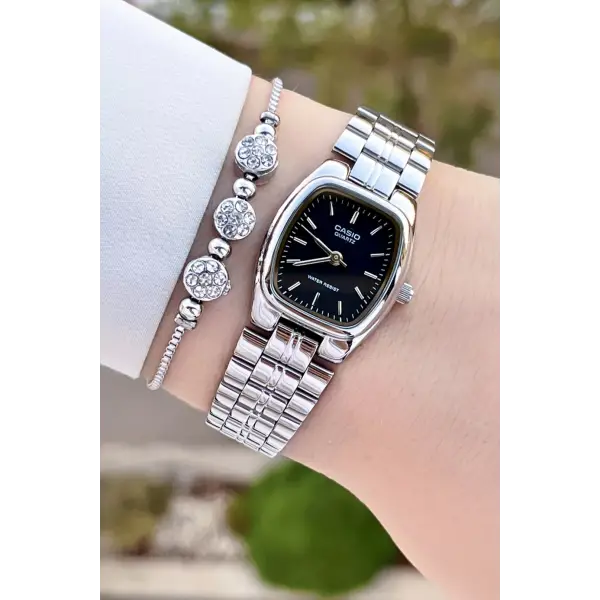 Casio CSISTE158 Kadranı Siyah Kordonu Gümüş Renk Kadın Kol Saati