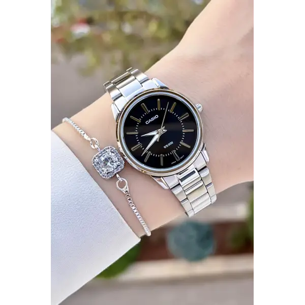 Casio CSISTE108 Kadranı Siyah Kordonu Gümüş Renk Hediye Paketli Kadın Kol Saati