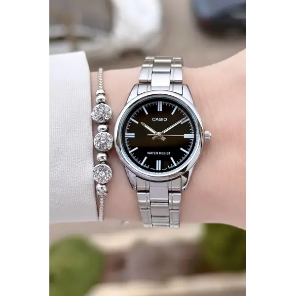 Casio CSISTE206 Casio Kadranı Siyah Kordonu Gümüş Renk Hediye Paketli Kadın Kol Saati