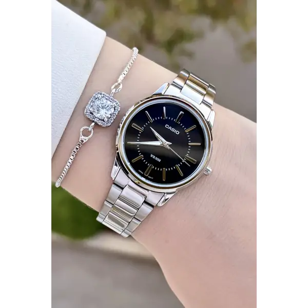 Casio CSISTE108 Kadranı Siyah Kordonu Gümüş Renk Hediye Paketli Kadın Kol Saati