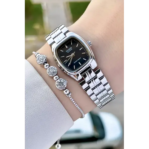 Casio CSISTE158 Kadranı Siyah Kordonu Gümüş Renk Kadın Kol Saati