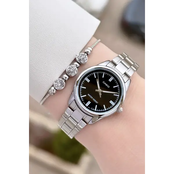 Casio CSISTE206 Casio Kadranı Siyah Kordonu Gümüş Renk Hediye Paketli Kadın Kol Saati