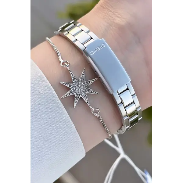 Casio CSISTE72 Kadranı Siyah Kordonu Gümüş Renk Hediye Paketli Kadın Kol Saati