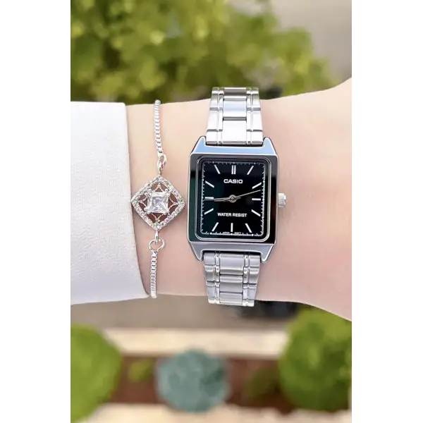 Casio CSISTE35 Kadranı Siyah Kordonu Gümüş Renk Hediye Paketli Kadın Kol Saati