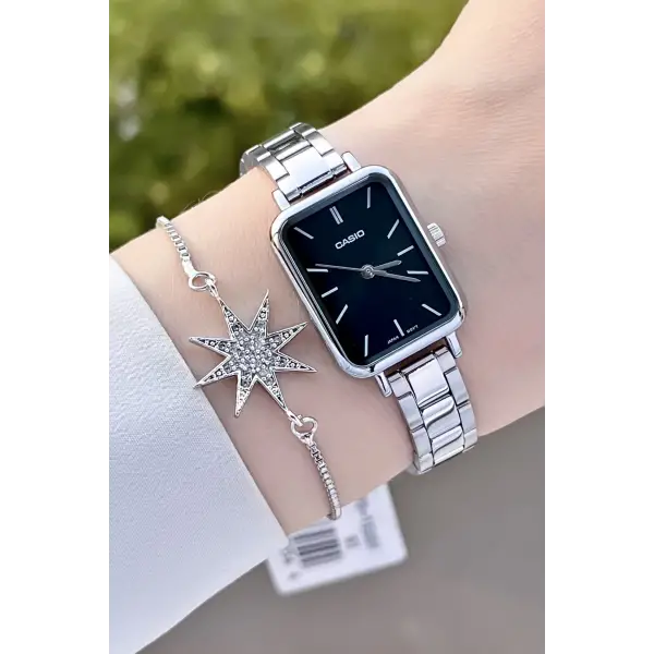 Casio CSISTE72 Kadranı Siyah Kordonu Gümüş Renk Hediye Paketli Kadın Kol Saati