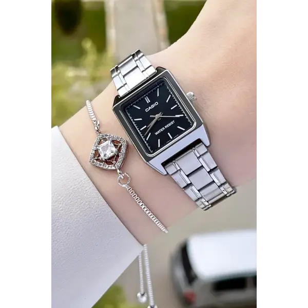 Casio CSISTE35 Kadranı Siyah Kordonu Gümüş Renk Hediye Paketli Kadın Kol Saati