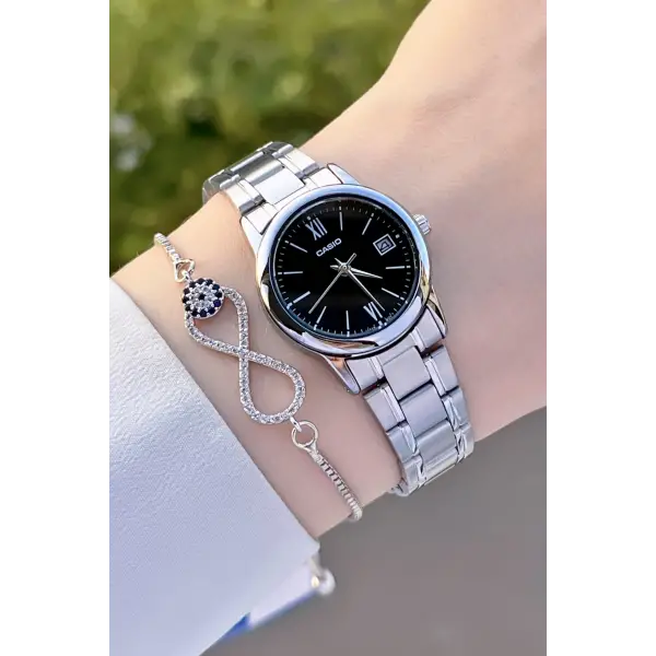 Casio CSISTE69 Kadranı Siyah Kordonu Gümüş Renk Hediye Paketli Kadın Kol Saati
