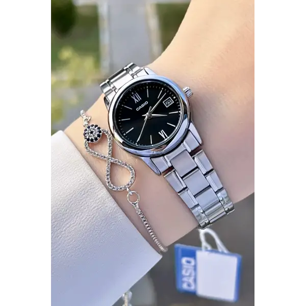 Casio CSISTE69 Kadranı Siyah Kordonu Gümüş Renk Hediye Paketli Kadın Kol Saati