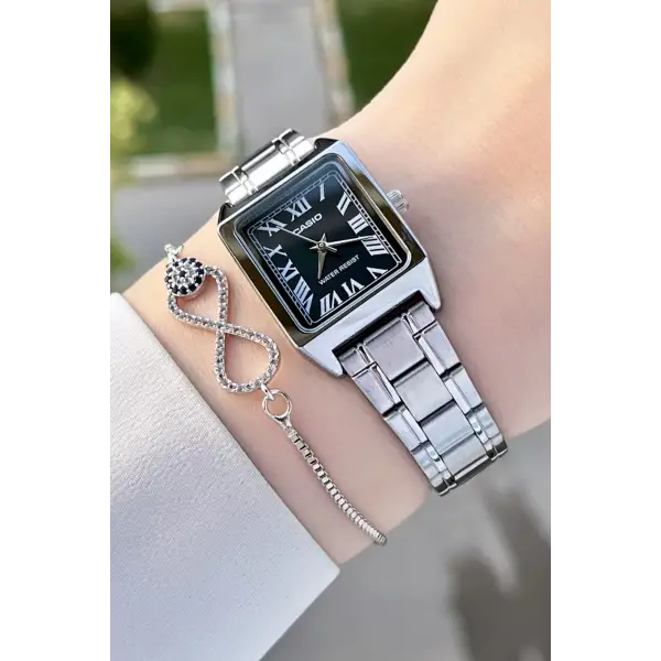 Casio CSISTE43 Kadranı Siyah Kordonu Gümüş Renk Hediye Paketli Kadın Kol Saati