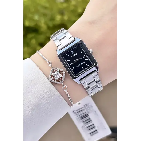 Casio CSISTE35 Kadranı Siyah Kordonu Gümüş Renk Hediye Paketli Kadın Kol Saati