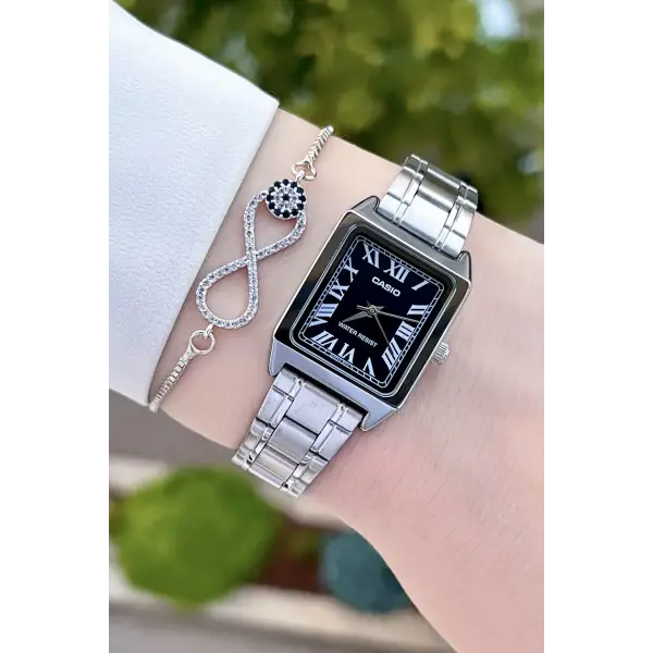 Casio CSISTE43 Kadranı Siyah Kordonu Gümüş Renk Hediye Paketli Kadın Kol Saati