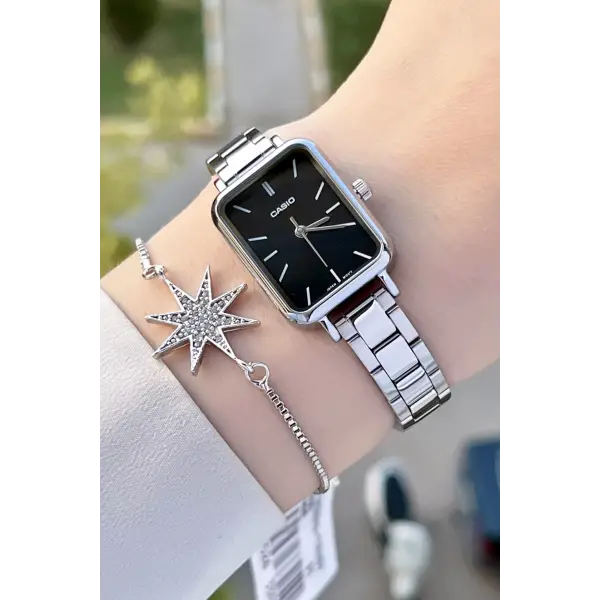 Casio CSISTE72 Kadranı Siyah Kordonu Gümüş Renk Hediye Paketli Kadın Kol Saati