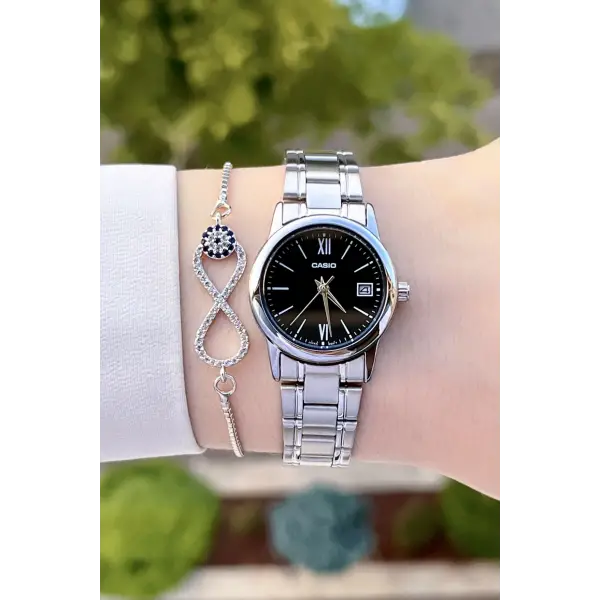 Casio CSISTE69 Kadranı Siyah Kordonu Gümüş Renk Hediye Paketli Kadın Kol Saati