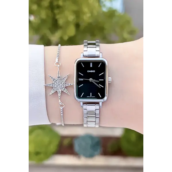 Casio CSISTE72 Kadranı Siyah Kordonu Gümüş Renk Hediye Paketli Kadın Kol Saati
