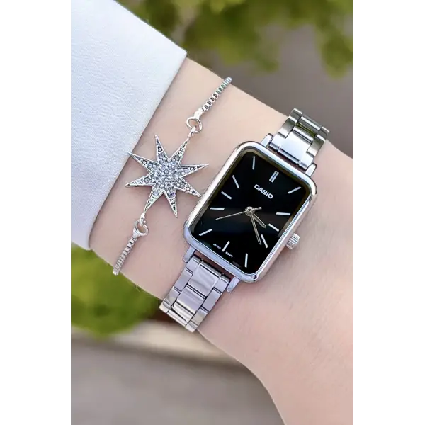 Casio CSISTE72 Kadranı Siyah Kordonu Gümüş Renk Hediye Paketli Kadın Kol Saati