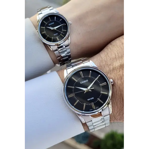Casio CSISTE105 Kadranı Siyah Kordonu Gümüş Renk Hediye Paketli Sevgili Çift İki Kol Saati