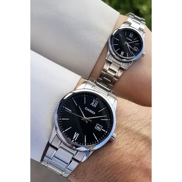 Casio CSISTE57 Kadranı Siyah Kordonu Gümüş Renk Hediye Paketli Sevgili Çift İki Kol Saati