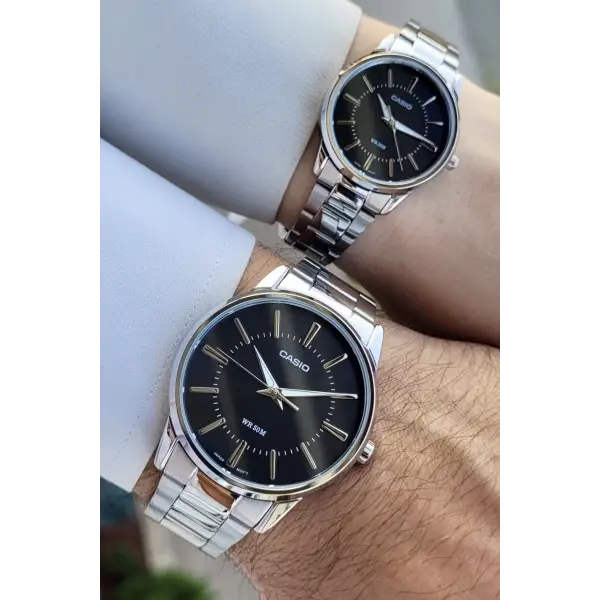 Casio CSISTE105 Kadranı Siyah Kordonu Gümüş Renk Hediye Paketli Sevgili Çift İki Kol Saati