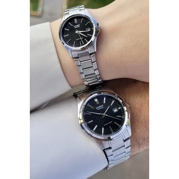Casio CSISTE55 Kadranı Siyah Kordonu Gümüş Renk Hediye Paketli Sevgili Çift İki Kol Saati