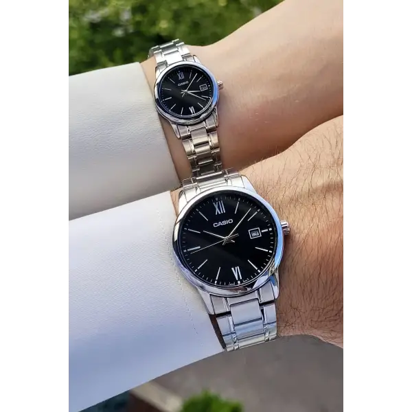 Casio CSISTE57 Kadranı Siyah Kordonu Gümüş Renk Hediye Paketli Sevgili Çift İki Kol Saati