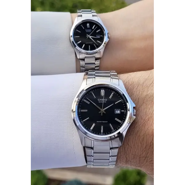 Casio CSISTE55 Kadranı Siyah Kordonu Gümüş Renk Hediye Paketli Sevgili Çift İki Kol Saati