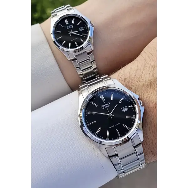 Casio CSISTE55 Kadranı Siyah Kordonu Gümüş Renk Hediye Paketli Sevgili Çift İki Kol Saati