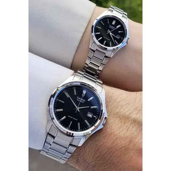 Casio CSISTE55 Kadranı Siyah Kordonu Gümüş Renk Hediye Paketli Sevgili Çift İki Kol Saati
