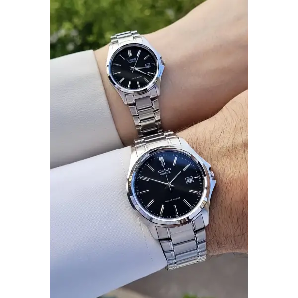 Casio CSISTE55 Kadranı Siyah Kordonu Gümüş Renk Hediye Paketli Sevgili Çift İki Kol Saati