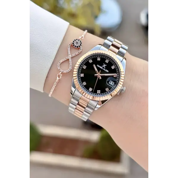 Kadranı Siyah Kordonu Rose Gümüş Renk 33 Mm Hediye Paketli Kadın Kol Saati ve Bileklik