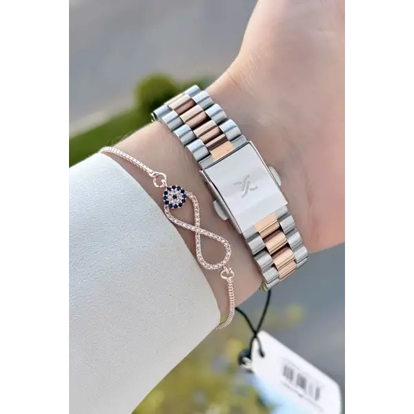 Kadranı Siyah Kordonu Rose Gümüş Renk 33 Mm Hediye Paketli Kadın Kol Saati ve Bileklik