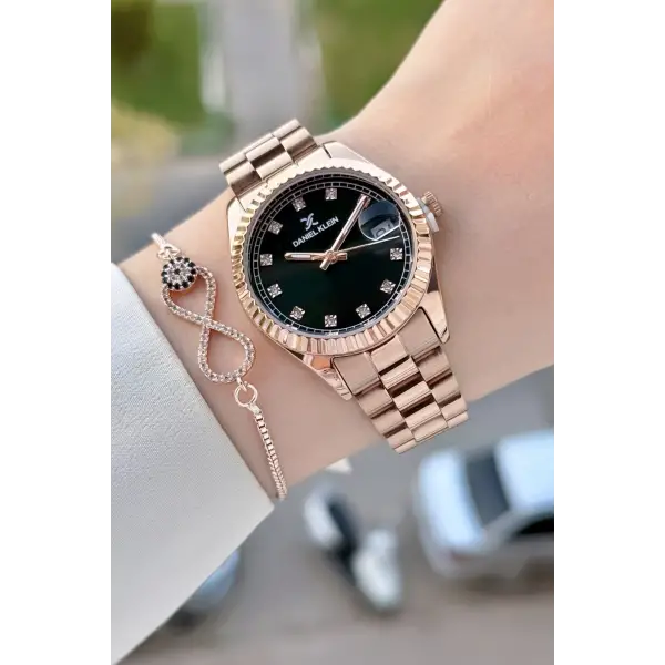 Kadranı Siyah Kordonu Rose Renk 33 Mm Hediye Paketli Kadın Kol Saati ve Bileklik