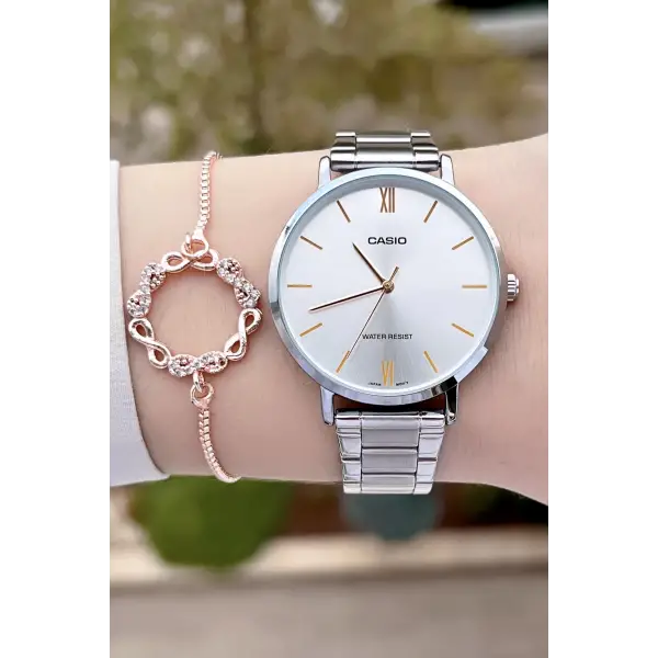 Casio CSISTE107 Kadranı ve Kordonu Gümüş Renk Hediye Paketli Kadın Kol Saati