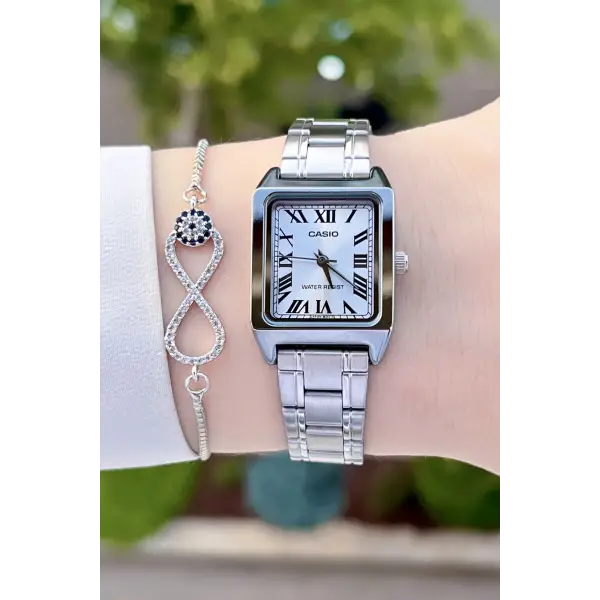 Casio CSISTE44 Kadranı ve Kordonu Gümüş Renk Hediye Paketli Kadın Kol Saati