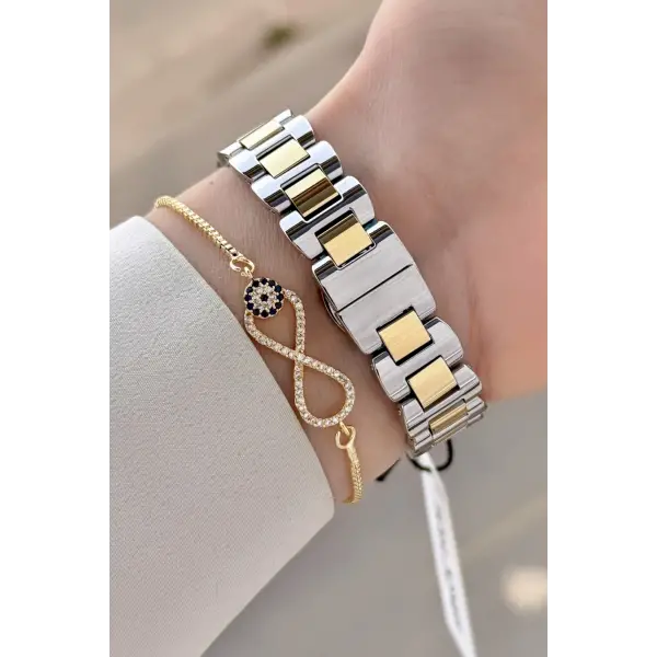 Kadranı Yeşil Gold Gümüş Renk 30 mm Kadın Kol Saati ve Bileklik