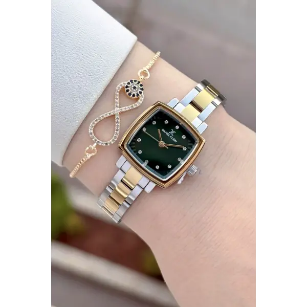 Kadranı Yeşil Gold Gümüş Renk Hediye Paketli Kadın Kol Saati