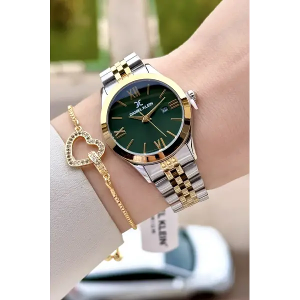 Kadranı Yeşil Kodronu Gold Gümüş Renk 30 Mm Kadın Kol Saati