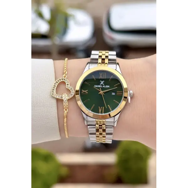 Kadranı Yeşil Kodronu Gold Gümüş Renk 30 Mm Kadın Kol Saati