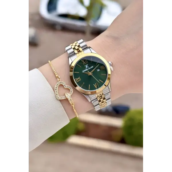 Kadranı Yeşil Kodronu Gold Gümüş Renk 30 Mm Kadın Kol Saati