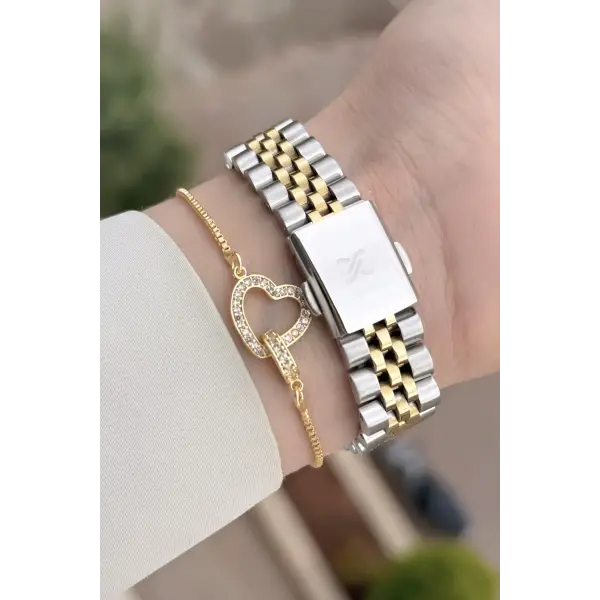 Kadranı Yeşil Kodronu Gold Gümüş Renk 30 Mm Kadın Kol Saati