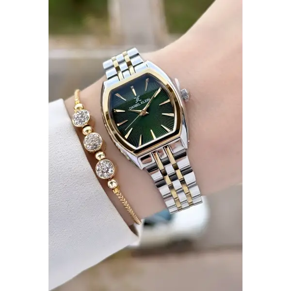 Daniel Klein DKISTE1447 Kadranı Yeşil Kordonu Gold Gümüş Renk 2 Yıl Garantili Kadın Kol Saati ve Bileklik