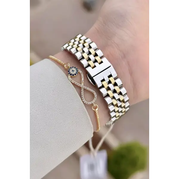 Kadranı Yeşil Kordonu Gold Gümüş Renk 34 Mm Kadın Kol Saati ve Bileklik