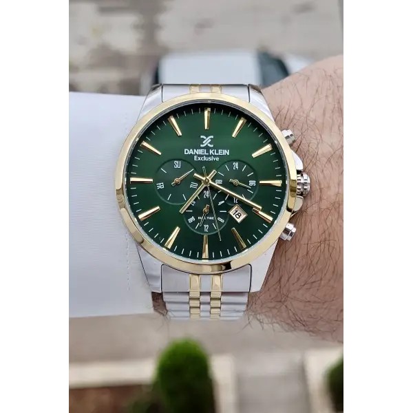 Kadranı Yeşil Kordonu Gold Gümüş Renk Göstergeleri Aktif Fonksiyonlu Hediye Paketli Erkek Kol Saati