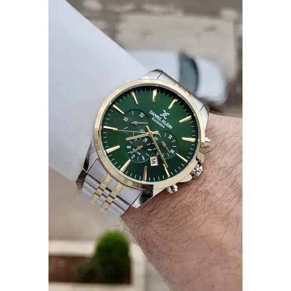 Kadranı Yeşil Kordonu Gold Gümüş Renk Göstergeleri Aktif Fonksiyonlu Hediye Paketli Erkek Kol Saati