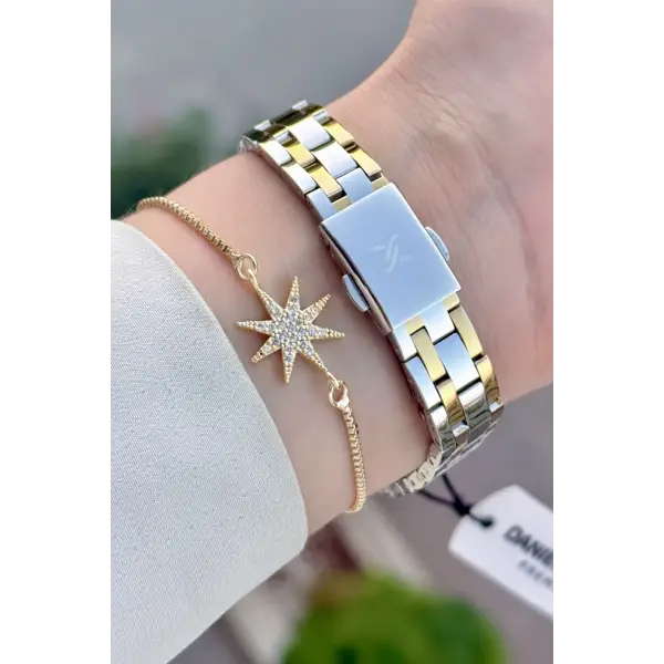 Kadranı Yeşil Kordonu Gold Gümüş Renk Hediye Paketli 25 Mm Kadın Kol Saati