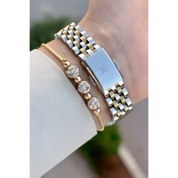 Kadranı Yeşil Kordonu Gold Gümüş Renk Hediye Paketli 28 Mm Kadın Kol Saati