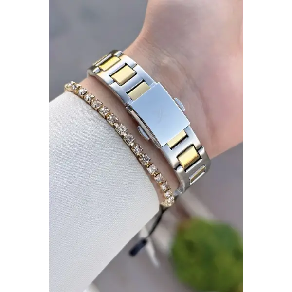 Kadranı Yeşil Kordonu Gold Gümüş Renk Hediye Paketli 32 Mm Kadın Kol Saati