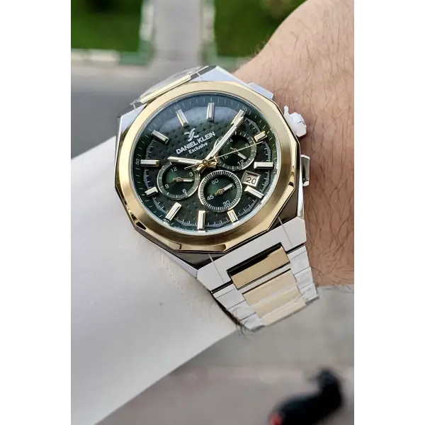 Kadranı Yeşil Kordonu Gold Gümüş Renk Hediye Paketli 44 Mm Erkek Kol Saati