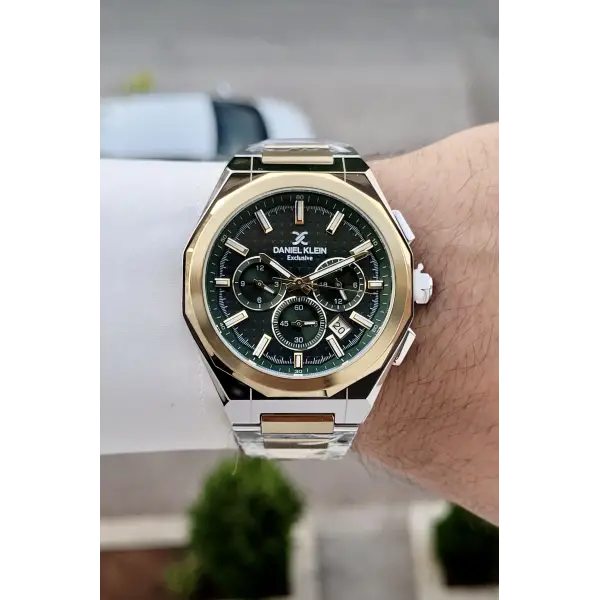 Kadranı Yeşil Kordonu Gold Gümüş Renk Hediye Paketli 44 Mm Erkek Kol Saati