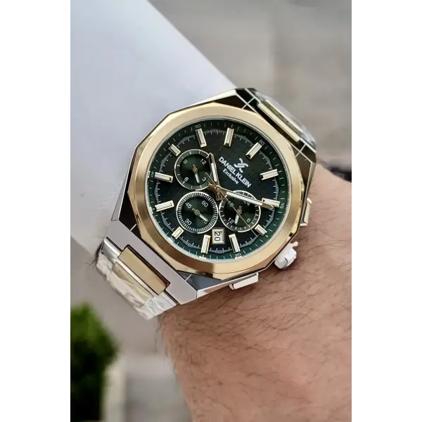 Kadranı Yeşil Kordonu Gold Gümüş Renk Hediye Paketli 44 Mm Erkek Kol Saati