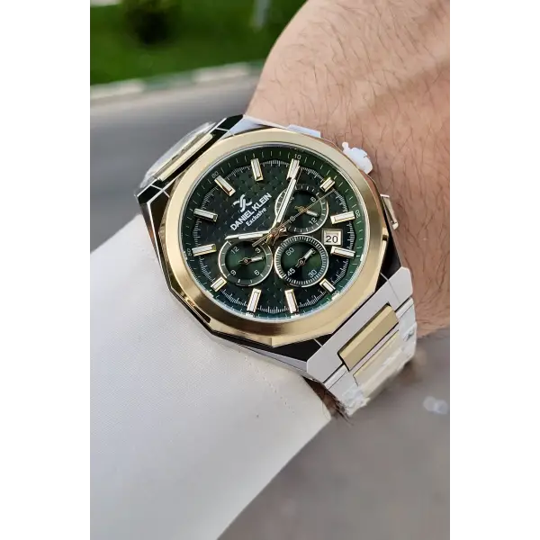 Kadranı Yeşil Kordonu Gold Gümüş Renk Hediye Paketli 44 Mm Erkek Kol Saati